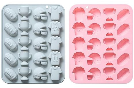 SOV Chocolate Molds - 20-Cavity Rugby Silicone Molds Shaped with Football, Helmet, and Jersey, 2 Pack for Chocolate, Candy, Jelly, Ice Cube