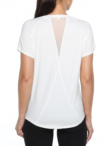 Gyabnw Damen UV Shirt Kurzarm UPF 50+ Sonnenschutz Mesh Rücken Weiß XL