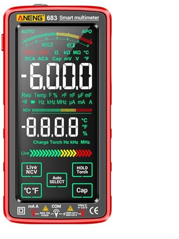 Counts Large Touch Screen Digital Multimeter For ANENG 683 6000 NCV Tester for Voltage Current Resistance Capacitance Measurement(Black)
