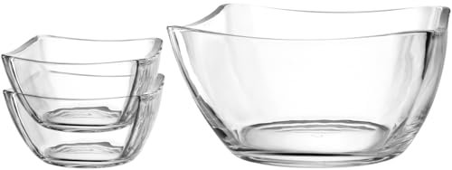 LEONARDO HOME Piazza Schalenset, 3er Set, spülmaschinenfestes Servier-Set, moderner Servierteller aus Glas, Schalenset für Partys, Glasplatte zum Servieren, Höhe 14,4 cm, transparent, 024412
