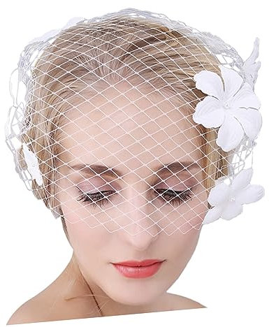 DEARMAMY Kurzer Brautschleier Mit Blumen-Design Verdeckendes Gesicht Hochzeits-mesh-tüll Für Teepartys Und Besondere Anlässe Eleganter Kopfschmuck Für Damen