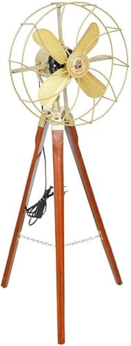 Nautical Antique Pedestal Fan with Wooden Stand Home & Living Room (Multicolour)