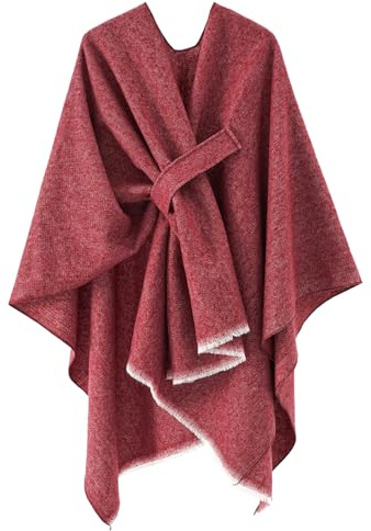 Danfiki Poncho da donna, caldo, lavorato a maglia, alla moda, reversibile, elegante, cardigan, cappotto creativo, autunno, regali festivi per ragazze, Colore: rosso, Taglia unica