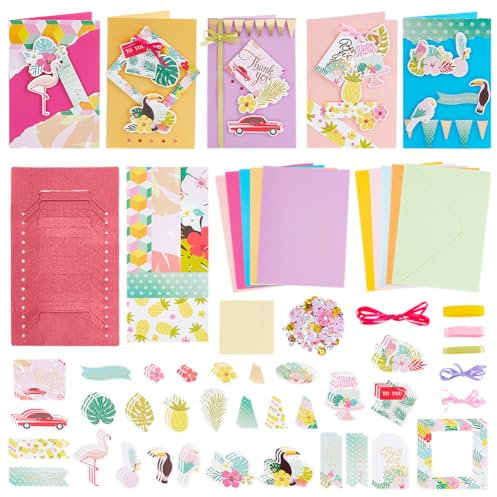 AHANDMAKER Grußkarten Set Zum Selbermachen Bastelset Für Farbige Papierkarten Sommermotiv Umschläge Mit Dekorationszubehör Für Geburtstagsgeschenke Klassenzimmergeschenke Familie & Freunde