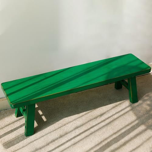 Rustikale Massivholz-Eingangsbank für Flur, Schlafzimmer, Wohnzimmer, kurze Höhe, armloses Design, grünes Holz, Küchenbank, Esszimmermöbel