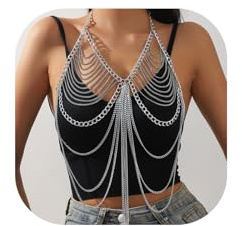 Silver/Gold Layered Tassel Bra Body Chain Jewelry,Metal Bra Link Chain Summer Beach Harness Body Chain Jewelry for Women