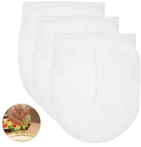 hzexun Nussmilchbeutel, wiederverwendbar, Seihtuchbeutel, Lebensmittelsieb für Mandel, Soja, Milch, griechischer Joghurt, Kaffee, Bier, Milch, Nuss, Beutel, Nylon-Netz, Käsetuch, 30 x 30 cm, 3 Stück