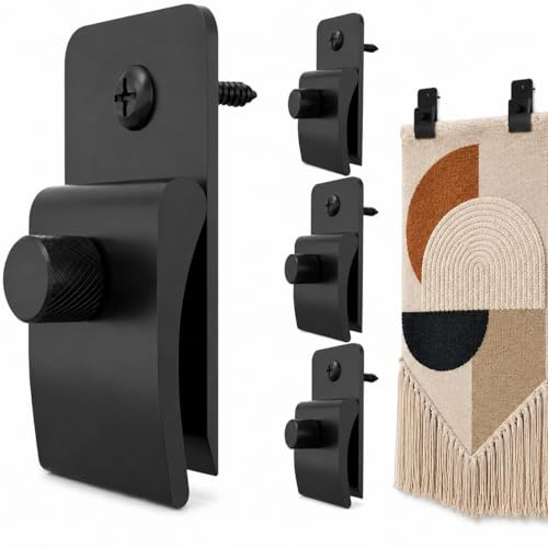 STOBAZA 4er Pack Wandclips für Schwere Wandteppiche, Robuste Teppichklammern zur Wandbefestigung, Quilt-Aufhänger für Tapisserie, Decken & Textilien, Stabil durch Bohren, Schwarz