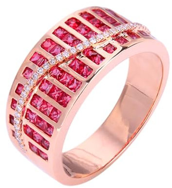 Tolldek Au750 Gelbgold Ring, Ewigkeit Freundschaftsringe mit Rubin 1.04ct Quadratschliff, Partnerringe mit Diamant 18K Gold Trauringe Echt Gold, Gr.63 (20.1)