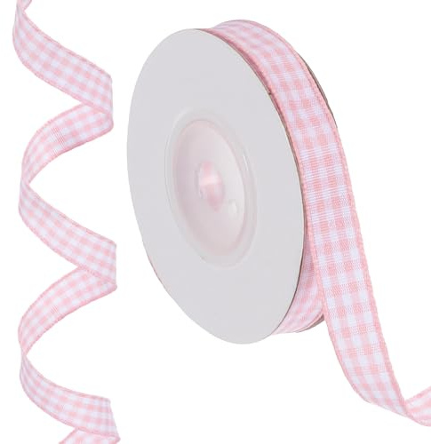 PATIKIL 10 Yardas x 0.4 Cinta de Cuadros tela rayada, Rosa Claro Y Blanco para Regalos de Acción de Gracias, Lazo, Manualidades, Cumpleaños, Boda