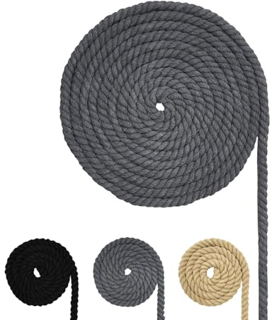 Baumwollkordel, Makramee-Garnseil, Verschiedene Größen Baumwollseil für DIY-Bastelarbeiten, Geschenke (Grau, 8mm(5M))