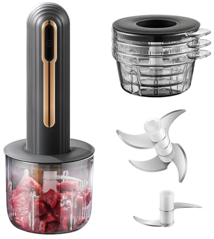 BOMANSI BOMS Mini procesador eléctrico de alimentos, procesador de alimentos pequeño USB portátil de 4 tazas, picadora de ajo, para picar y puré, color negro