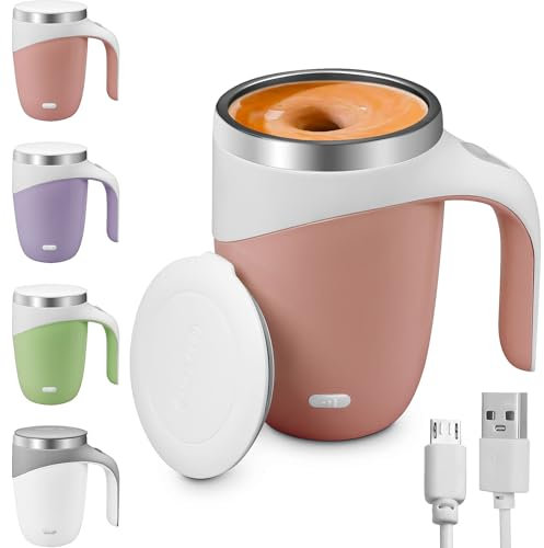 YFNVH 4 Pc Self Stirring Coffee Mug 400ml Automatic Magnetic Stirring Coffee Cup 304 Stainless Steel USB Rechargeable Electric Mixing Tumbler for Travel Home Office School, 4 Colours
