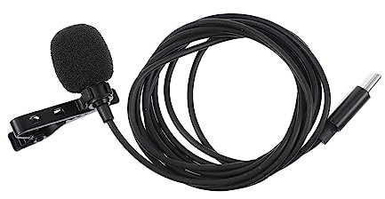 FUNOMOCYA USB-c Lavaliermikrofon für Handy, Plug and Play mit Windschutz | 360-grad Rundumaufnahme, Geräuschreduzierung, Ansteckclip, Schwarz, Tpe Eisen und Schwamm, Typ-c Anschluss