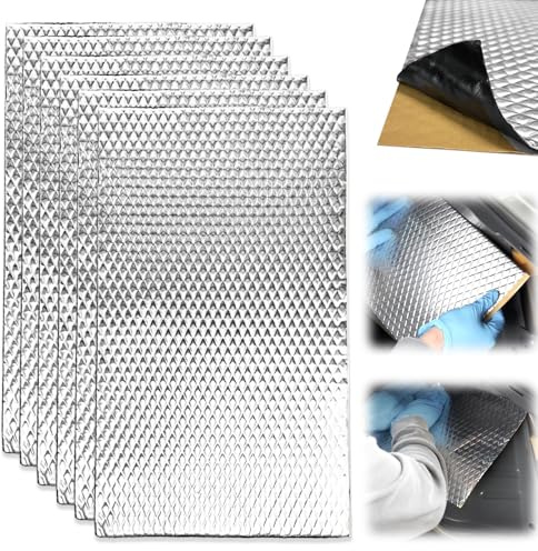 6 tappetini isolanti in alluminio butilico anti-rumore, 400 x 250 x 2 mm, autoadesivi, isolanti in alluminio butilico, isolamento del cofano, isolamento auto, isolamento acustico e isolamento acustico
