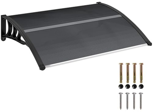 Outsunny Auvent de Porte d'entrée, Toit Marquise de Porte Exterieur en Polycarbonate et Aluminium résistante Toit abri Protection Contre la Pluie et UV pour terrasse, Balcon, 100 x 75 cm, Noir