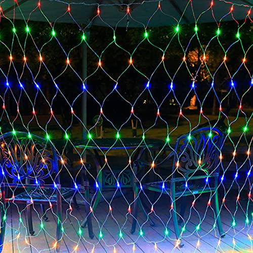 WxiaoD Ghirlanda luminosa rete LED per esterni,1.5x1.5m 96LED, 8 modalità IP44 impermeabile, illuminazione rete per Natale, matrimonio, sera, casa, giardino Colorato