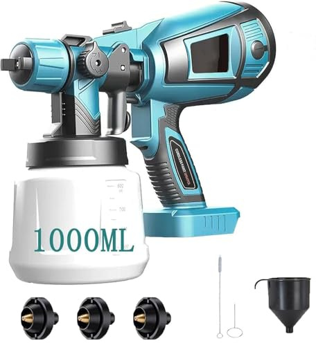 Cordless Paint Sprayer with 2 * 3.0Ah Batteries, Compatible with Makita, Electric Paint Spray Gun with 1400ML,4 Nozzles(1.0/1.2/1.8/2.5mm) and 3 Patterns, Spray Paint Gun for Walls, Fences,Ceilings