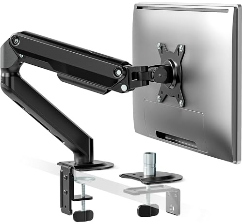 monTEK Single Monitor Arm for 17–32 Screens, Holds up to 9kg, VESA Mount | Spring Desk Mount, full tilt swivel rotation, VESA 75/100, clamp/grommet install, cable management, heavy-duty steel