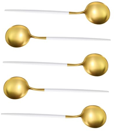 jojofuny 5 pièces Lot de Petites Cuillères Rondes Acier Inoxydable pour Soupe Design Polyvalent et Poignée Ergonomique Adaptées Aux Soupes Porridges et Riz Légères et Portables pour Repas