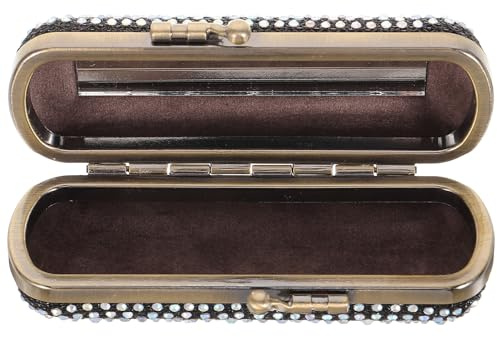 GLSTOY Portarossetto Singolo Organizer per Trucco in Metallo Finitura Bronzo Antico, Custodia da Viaggio Compatta Specchio Integrato, Beauty Case da Borsa per Donna Uso Quotidiano