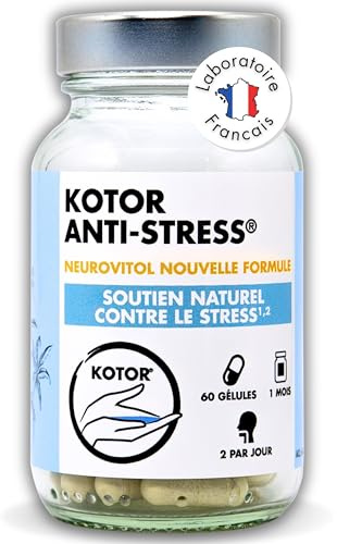 KOTOR ANTI-STRESS – Stress & Anxiété – Burnout & Surmenage – Plante Adaptogène + Magnésium Bisglycinate + Vitamines B1, B2, B3, B5, B6, B8, B9, B12 + Taurine – 1 Mois – Complément 100% Naturel