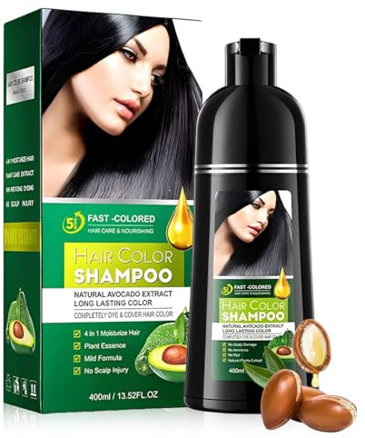LAKPYN 400Ml Shampoing Colorant Noir,Coloration Naturelle Et Durable,Hair Dye Shampoo,Pour Cheveux Gris,Homme Femme,Teinture Noire Facile à Utiliser à La Maison