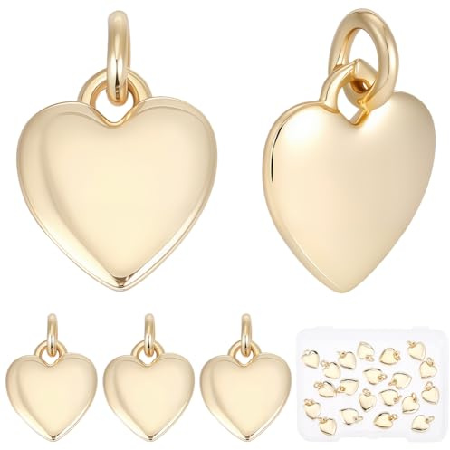 Beebeecraft 1 låda med 20 hjärtformade guldhängen små alla hjärtans dag hängen estetiska äkta 18K guldpläterade mässingsämnen släta hjärthängen för halsband armband örhängen smycken