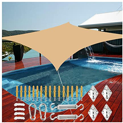 Sunshade Cover Sail Sun Shade Sail Awning Canopy Heavy Duty Sail with Fixing Kit for Rectangle, Waterproof Sunscreen 98% UV Block PES Sunblock Shade Cloth for Outdoor Garden Patio