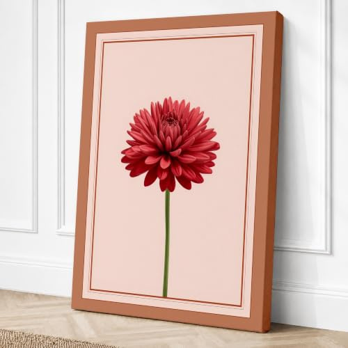 Deep Red Dahlia Botanical Canvas Wall Art Print 18x12 Inch | Ready to Hang, Gallery Wrapped, Fade-Resistant Inks, Securely Packaged, UK Made
