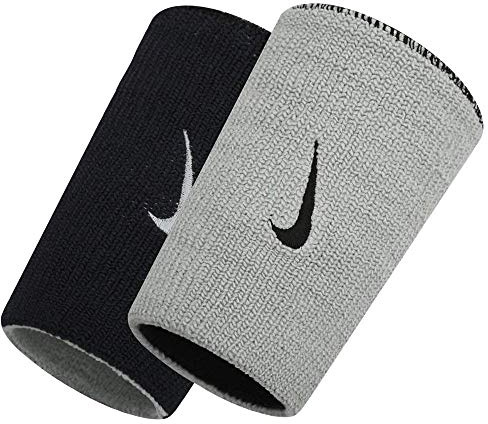 Nike Dri-FIT Reversible Home & Away Doublewide Wristbands - Unisex, One Size Fits Most, Black/Grey - Für Athleten und jedermann, Laufen, Fußball, Tennis, Basketball, Outdoor-Sport