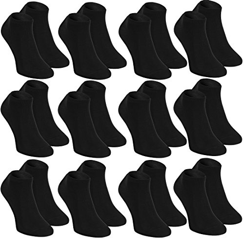 Rainbow Socks – dam herr färgglada sneakers bambu strumpor, 12 x svart, 39-41 EU