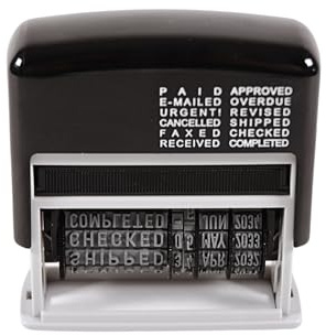 Cathedral Products 12-in-1 Self Inking Date Stamp - Date Stamp Plus 12 Phrases - 3.8mm Character Height, Black