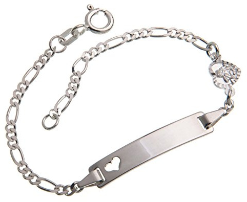 Silberketten Store Baby- & Kinder ID Armband mit Herz & Engel-Anhänger II inkl. Gravur & Geschenksäckchen I aus 925 Silber I nickelfrei für Allergiker geeignet I 10 Schriftarten