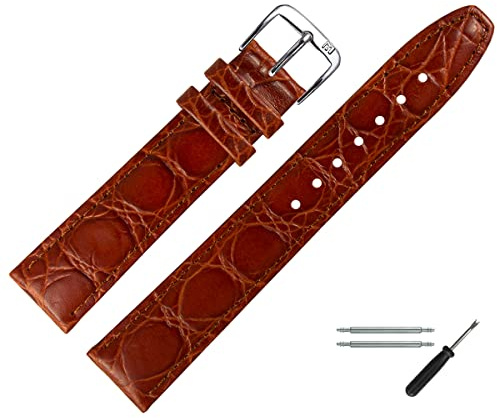 MARBURGER Uhrenarmband 14mm Leder Kroko (Caiman) Prägung Mit Naht - Werkzeug Montage Set 52914