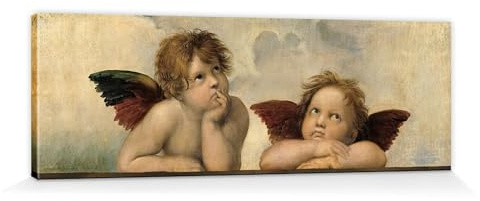1art1 Raffaello Poster Stampa Artistica su Tela Gli Angeli di Raffaello (Dettaglio) Quadro da Parete sulla Barella | Murale XXL | Immagine 120x40 cm