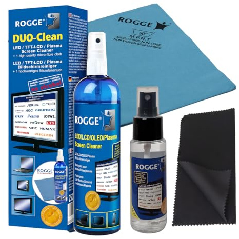 ROGGE Duo-Clean Original 250ml + 50ml Tablet & Smartphone Cleaner + 1x Supersoft Microfasertuch 20x20cm. Das perfekte Pflegeset für Home, Office und auf Reisen.