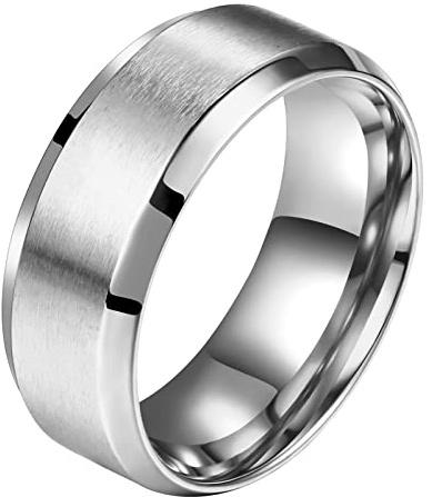 Flongo herrring bred herrring herrring, 8 mm rostfritt stål band ring ringar svart alla hjärtans dag kärlek par förlovning förlovningsringar bröllop polerade herrtillbehör, Rostfritt stål