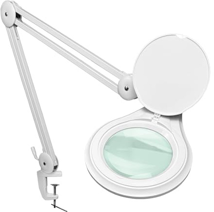(5 inch Glass Lens) Professional LED Magnifying Lamp with Clamp, Dimmable, 1200 Lumens, 5600K-6000K Daylight Bright 60 SMD LED, Work Light Mounting Bracket Clamp (3 Diopter) BoliOptics MG16303121