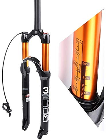MZP Fahrrad Federgabel 26 27.5 29 Zoll MTB Luftgabel Gerade 1-1/8 Scheibenbremse QR Rad Handsteuerung Fernbedienung Fahrrad Stoßdämpfer (Color : B-Black, Size : 26in)