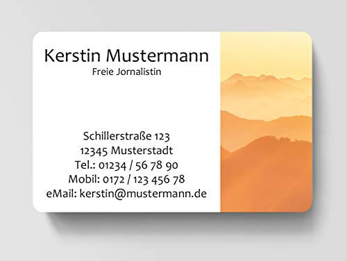 100 Visitenkarten, laminiert, 85 x 55 mm, inkl. Kartenspender - Berge Ausblick