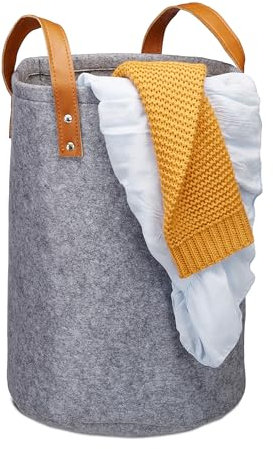Relaxdays Cesto Ropa Sucia, Cubo Colada con Asas, Baño, Fieltro-Cuero Sintético, 1 Ud, 28 l, 45 x 30 cm, Antracita