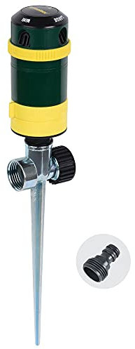 Melnor 65404AMZ Turbo Rotary Sprinkler on Step Spike, 4-Pattern, QuickConnect Product Adapter, Green, Yellow
