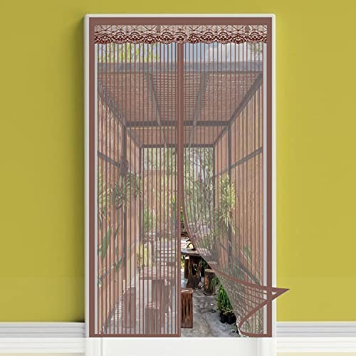 GOUER Moustiquaire MagnéTique Porte 140x250cm Anti Insecte Mouche Moustique Moustiquaire Fenetre Enroulable Installation Facile, pour Enfants et Animaux de Compagnie, Brown A
