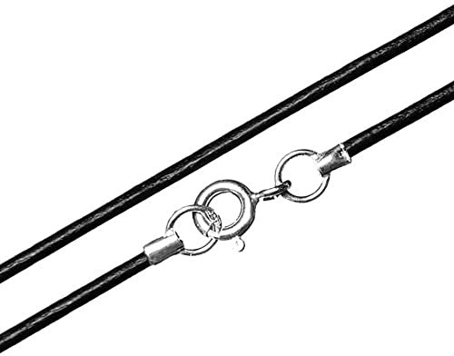 Handmade 1mm Real/Genuine Black/Brown Leather Cord 925 Sterling Silver Necklace 11 Lengths Available (22, Black)