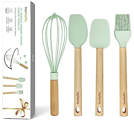 30.5 cm Silikon-Spatel-Set für antihaftbeschichtetes Kochgeschirr, Panpacific Silikon-Spatel, hitzebeständig mit Silikonschaber/Bürste/Schneebesen, Silikon-Backutensilien-Set, 4-teilig (mintgrün)