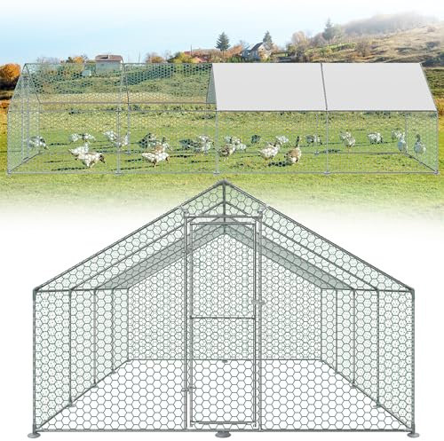 ACXIN Hühnerstall 3 x 8 x 2m Freilaufgehege Hühnerstall Tür mit Schloss Hühnerhaus Verzinkter Stahlrahmen Beschichtetes PE-Schattendach für Hühnerkäfig Geflügelstall Vogelkäfig Kleintiere