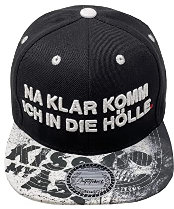 Outfitfabrik Snapback Cap NA klar komm ich in die Hölle in schwarz, Schirm mit Kiss My Ass-Motiv, weißer 3D-Stick, für Männer und Frauen, One Size, verstellbar an der Rückseite