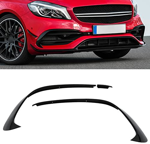 Qiilu Frontstoßstangenspoiler 3 Stück Glänzend Schwarze Frontstoßstangen-Spoiler-Splitter-Verkleidung Ersatz für A-Klasse W176 AMG-Line 2015-2018