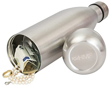 HMF 1725609 Geheimversteck für Geld, Flasche mit Geheimfach | 31,5 x 8 x 8 cm | Silber